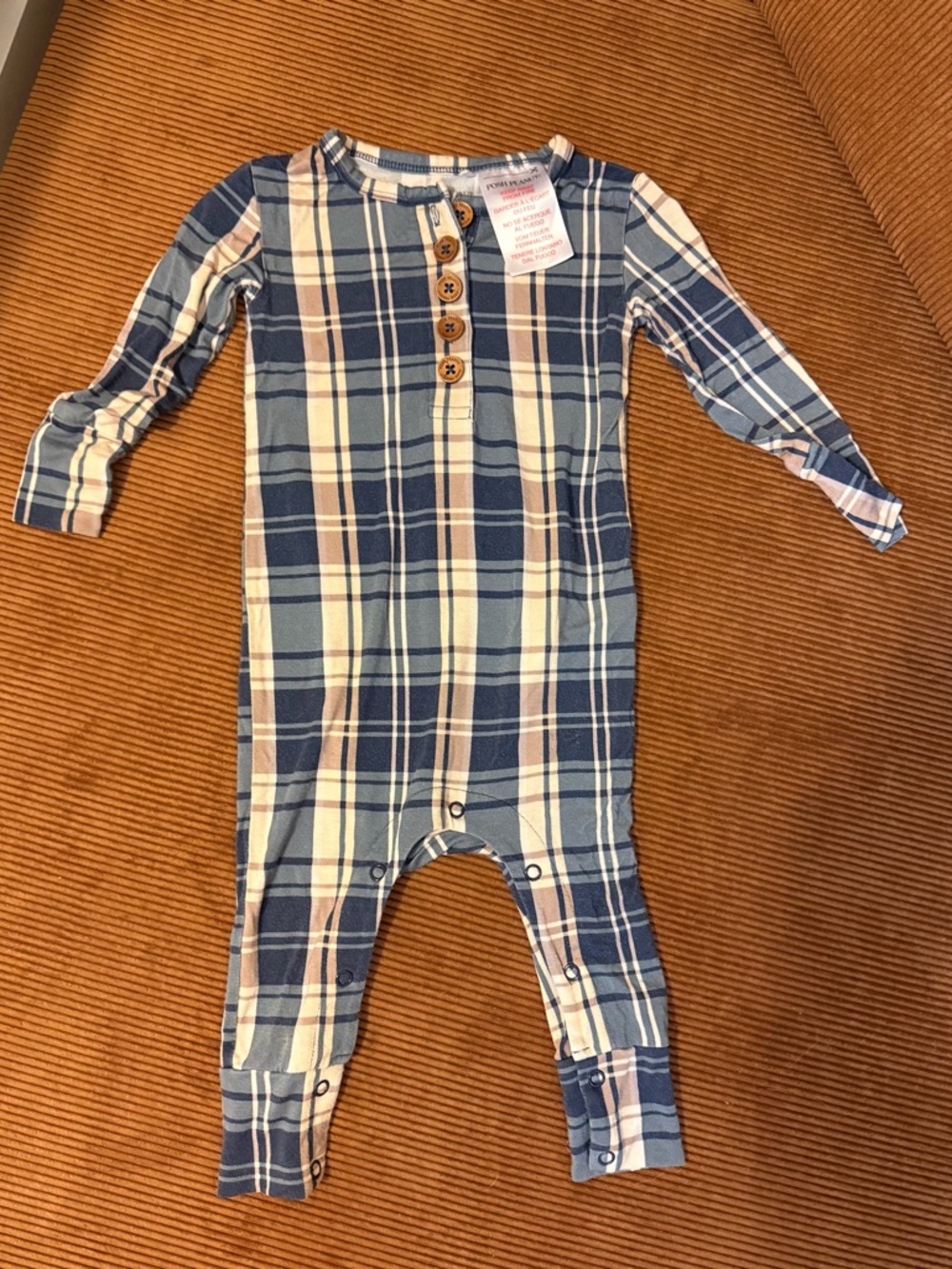 Posh Peanut Plaid Romper 12-18 Months Button Front Bamboo One Piece